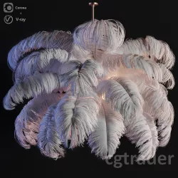 Natural Ostrich Feather Modern Chandelier 3D model