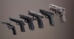 Pistol Set 1 Rigged PBR Low-poly 3D model