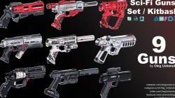 Sci-Fi Guns Set Kitbash  3D model