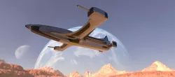 Spaceship 3D model futuristic jet flying in sky Low-poly 3D model