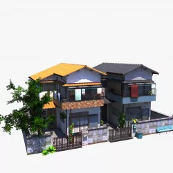 Twin Houses Low-poly 3D model