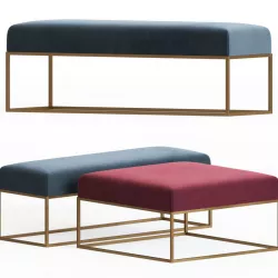 Westelm Box Frame Upholstered Bench and Ottoman 3D model