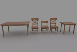 Wooden Tavern Table and Chairs  3D model
