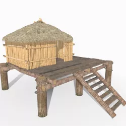Bamboo beach hut Low-poly 3D model