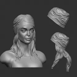 cap with ladies hair 3D model