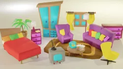 Cartoon Bedroom Funiture Low-poly 3D model