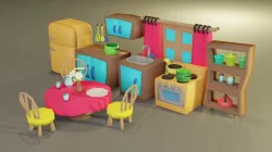 Cartoon Kitchen Furniture Low-poly 3D model