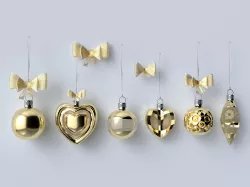 Christmas  and new year set of beautiful golden toys Low-poly 3D model