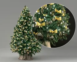 Christmas tree with gold toys and garland 3D model