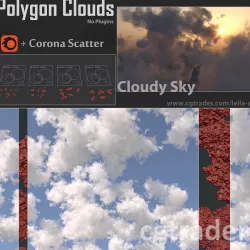 Cloudy Sky - Polygon clouds - corona scatter 3D model