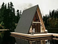 Lake House 3D A-Frame Wood House Exterior and Interior 3D Scene 3D model