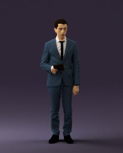Man in blue suit with tablet 0595 3D model