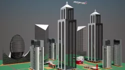 Part of a City with Animated Aircraft 3D model