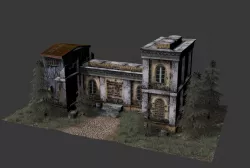 Post Apocalyptic building Low-poly 3D model