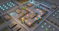 Sci fi factory with conveyor line and robotic arms  animation Low-poly 3D model