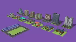 set of cartoon models of buildings Low-poly 3D model