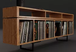 Vinyl LP Storage with Record Player Stand PBR 3D model