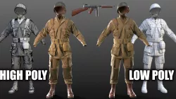 WW2 US Paratrooper and THOMPSON M1A1 Low-poly 3D model