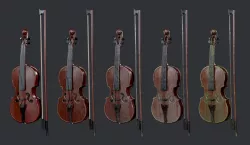 5 Violin Instrument Pack Game Ready Low-poly 3D model