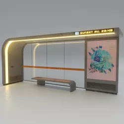 Cyberpunk Bus Shelter Low-poly 3D model