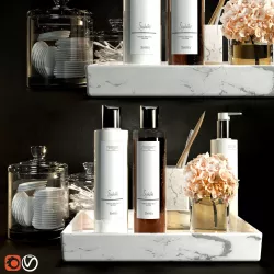 Decorative set marble tray with soaps and lotions 3D model