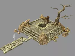 Desert - dry well - dry tree - scene 3D model
