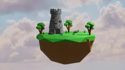 Low Poly Island With Watch Tower Low-poly 3D model