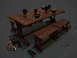 Medieval Dining Set Low-poly 3D model