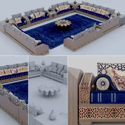 Moroccan Sofa Set with Tables and Carpet 3D model