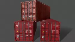 PBR 20 ft Shipping Cargo Container Version 1 - Red Low-poly 3D model