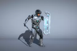 Sci-Fi Cyborg Soldier with ax and shield 3D model