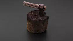 Tree stump with axe 3D model