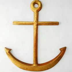 Vintage Nautical Folk Art Painted Gold Anchor 3D model