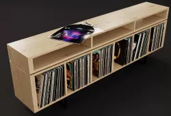 Vinyl LP Storage with Record Player Stand Light Oak Wood PBR 3D model