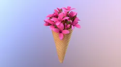 Waffle Cone with Flowers 3D model
