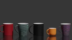 5 Mugs collection Low-poly 3D model
