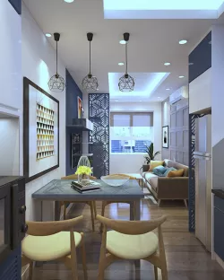 an interior of a blue apartment  3D model
