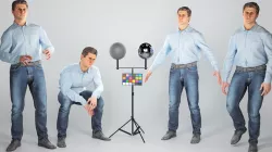 Animated middle aged Man in blue shirt and jeans 89 Low-poly 3D model