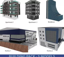 Building Pack - 5 Buildings of Residental and Industrial 3D model