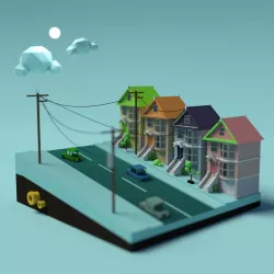 City street home and car Low-poly 3D model