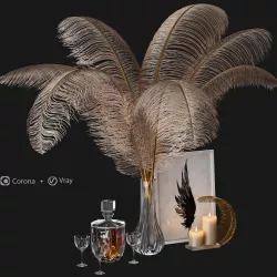 decorative set feathers wine 3D model
