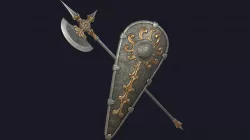 Fantasy Halberd and Kite Shield Low-poly 3D model