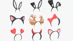 Headband set bunny cat deer ears horns devil bow heart 3D model