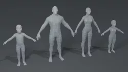 Human Body Base Mesh 3D Model Family Pack Low-poly 3D model