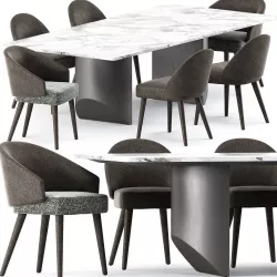 Lawson Dining Chair and Wedge Dining Table by Minotti 3D model