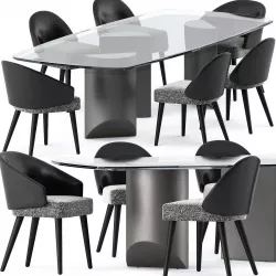 Lawson Dining Chair and Wedge table by Minotti 3D model
