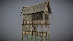 Medieval Lake Village - House 10 with interiors Low-poly 3D model