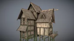 Medieval Lake Village - House 18 with interiors 3D model