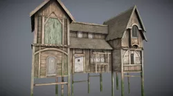 Medieval Lake Village - House 6 with interiors Low-poly 3D model