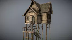 Medieval Lake Village - House 7 with interiors Low-poly 3D model